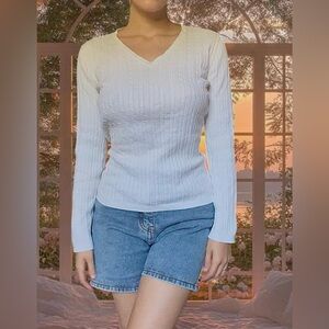 Classic Cable Knit Fitted Sweater - 100% Cotton (Size M)